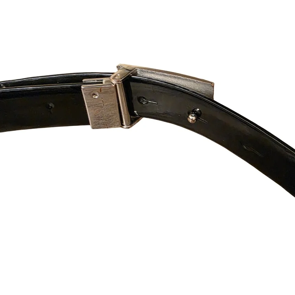Lauren Ralph Lauren Reversible Belt Silver Black Monogram Plaque‎ Buckle 41 Inch